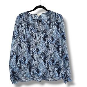 Joie Blouse Floral Print Tie V Neck‎ Long Puff Sleeve Top Ruffle Blue XS
